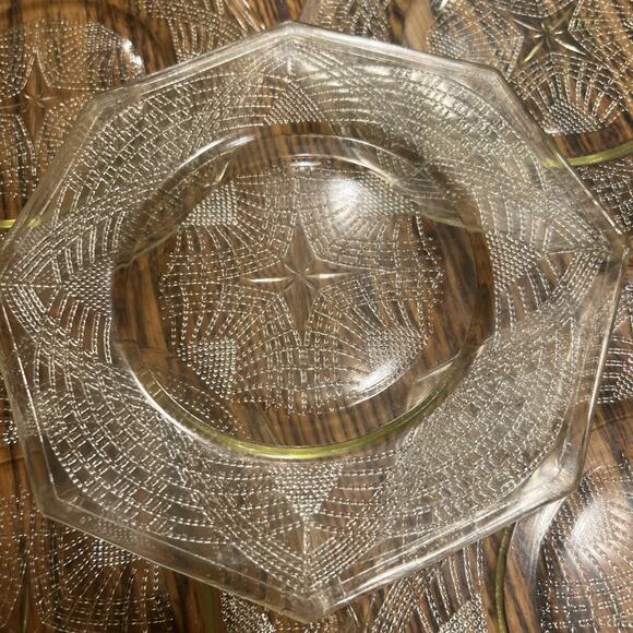 6 Depression Glass L.E. SMITH Yellow ROMANESQUE OCTAGON 7.5” PLATES EXCELLENT! - Picture 4 of 14